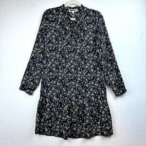 H. Connect Dark Micro Floral Ruffle Shirt Dress Womens XS Cottage Prairie Whimsy